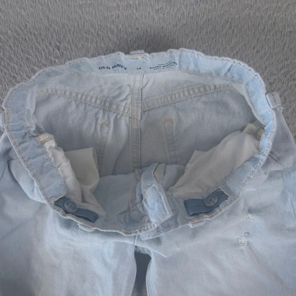 Old Navy Jeans Girls 14 Blue Baggy Wide Leg Distressed High Rise Cotton Denim